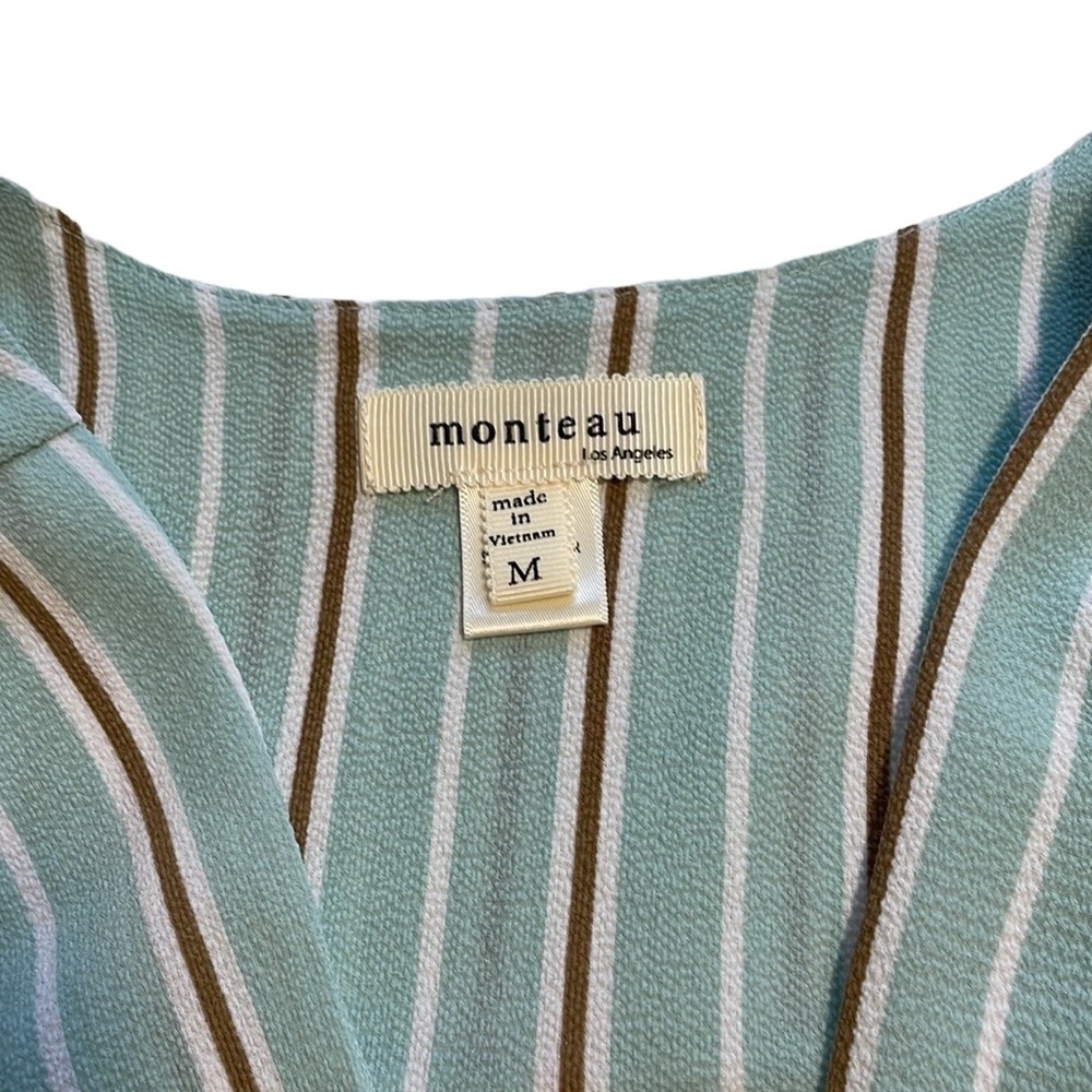 Pastel Striped Dress With Flutter Sleeve & Faux Wrap Tie Back- Size Medium - Picture 4 of 12